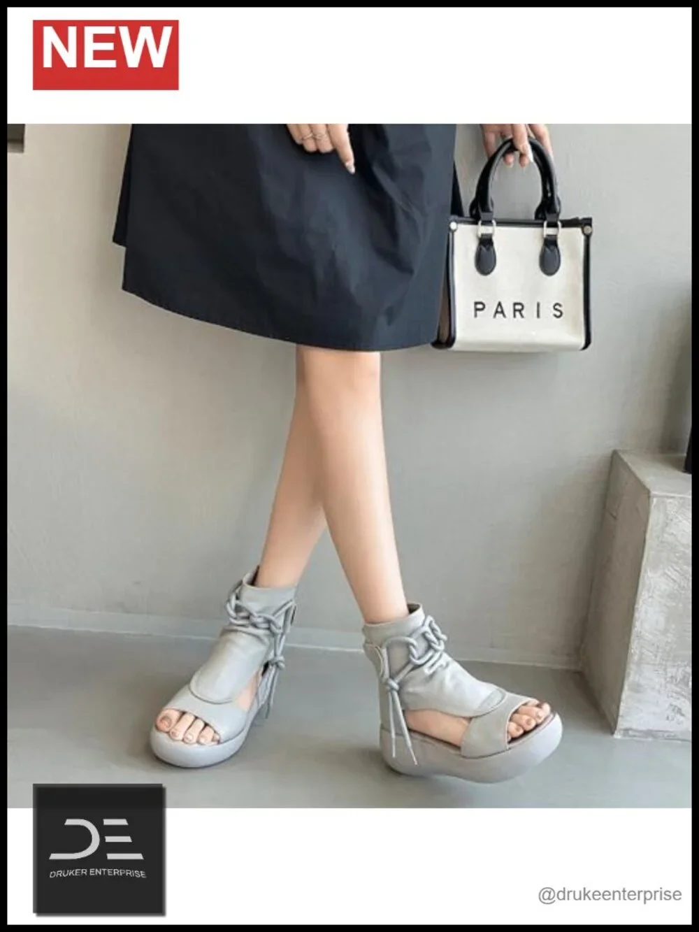 Women's Leather High Top Sandals Open Toe Lace Up Heeled Sandals